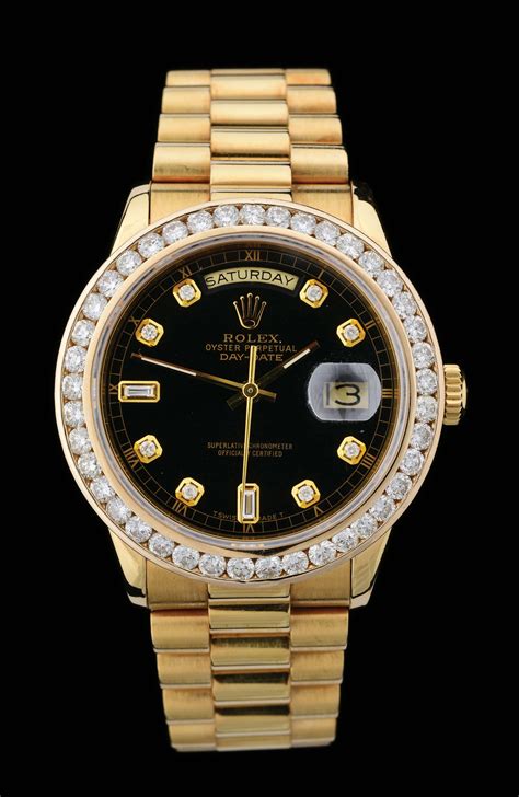 rolex gold day date black face|rolex day date diamond dial.